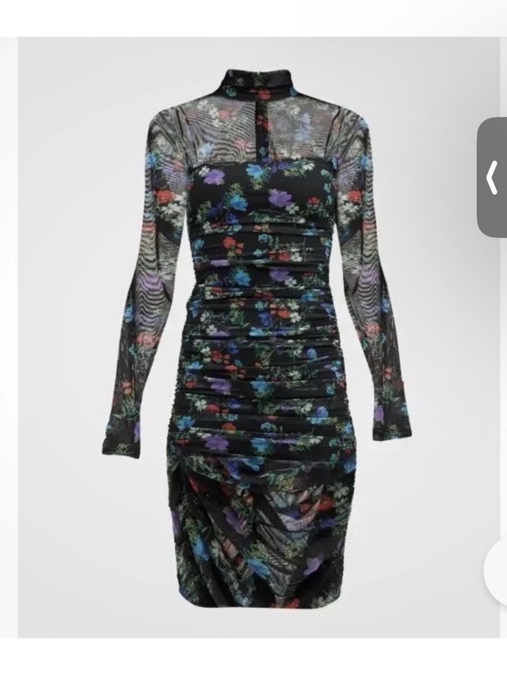 Alice + Olivia Beautiful Blooms Floral Mesh Ruched Bodycon Dress  Size 4 NWT
